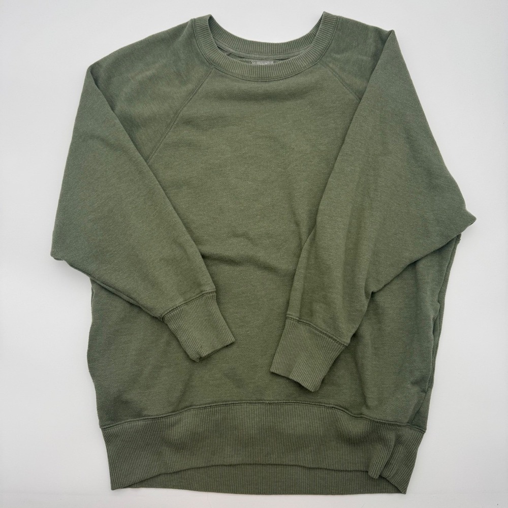 Aerie Womens Oversized Crewneck Sweatshirt Olive Green Raglan Sleeve Pockets S - Picture 2 of 6